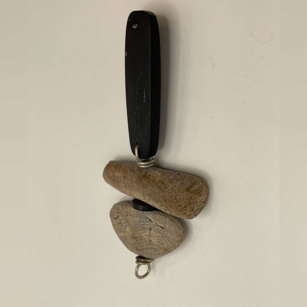 Unique Handmade Petrified Wood & Genuine Jet Totem Pendant Fossil Boho Wire Wrap - Picture 5 of 14